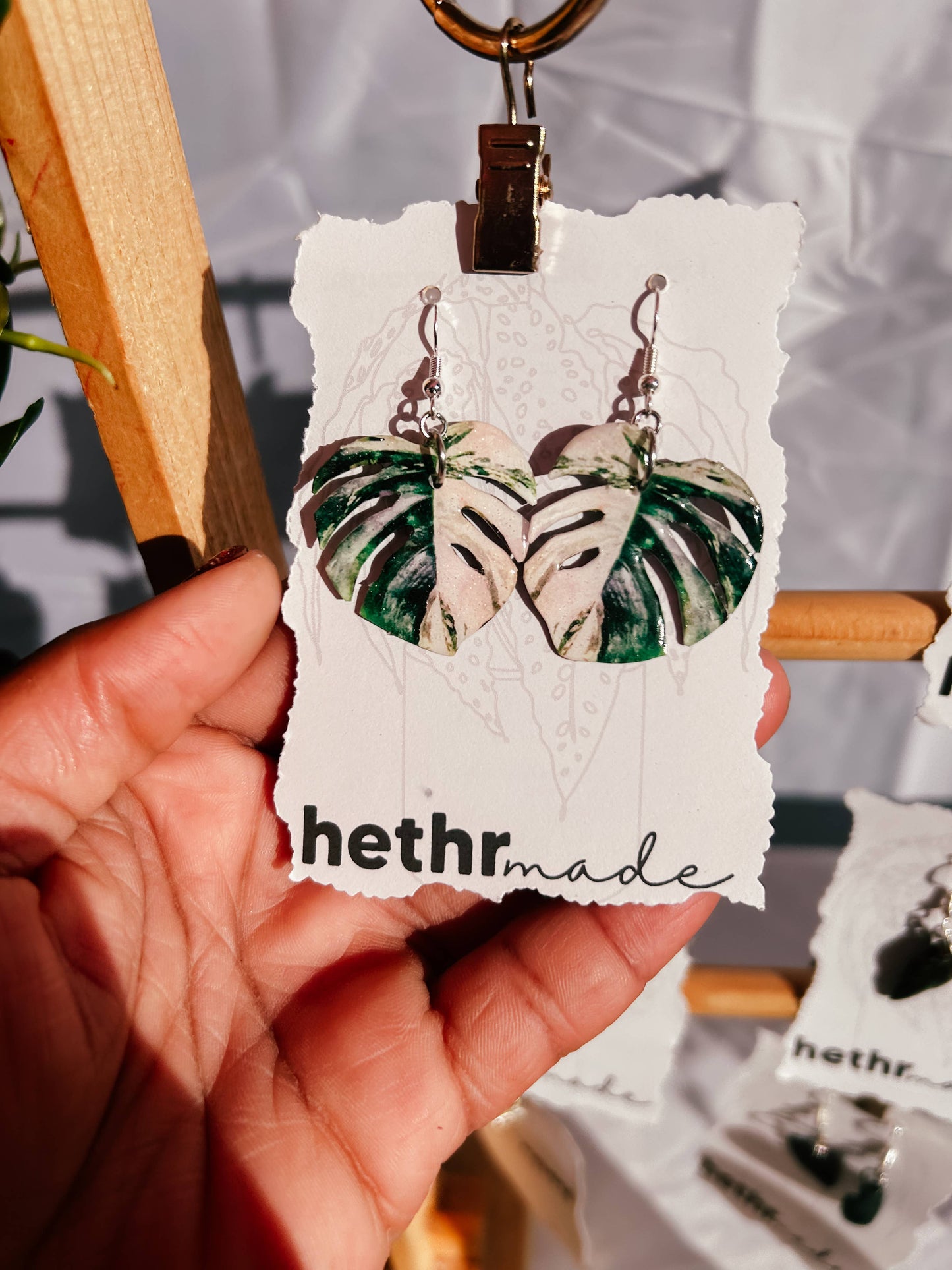 Monstera Albo Plant Leaf Earrings