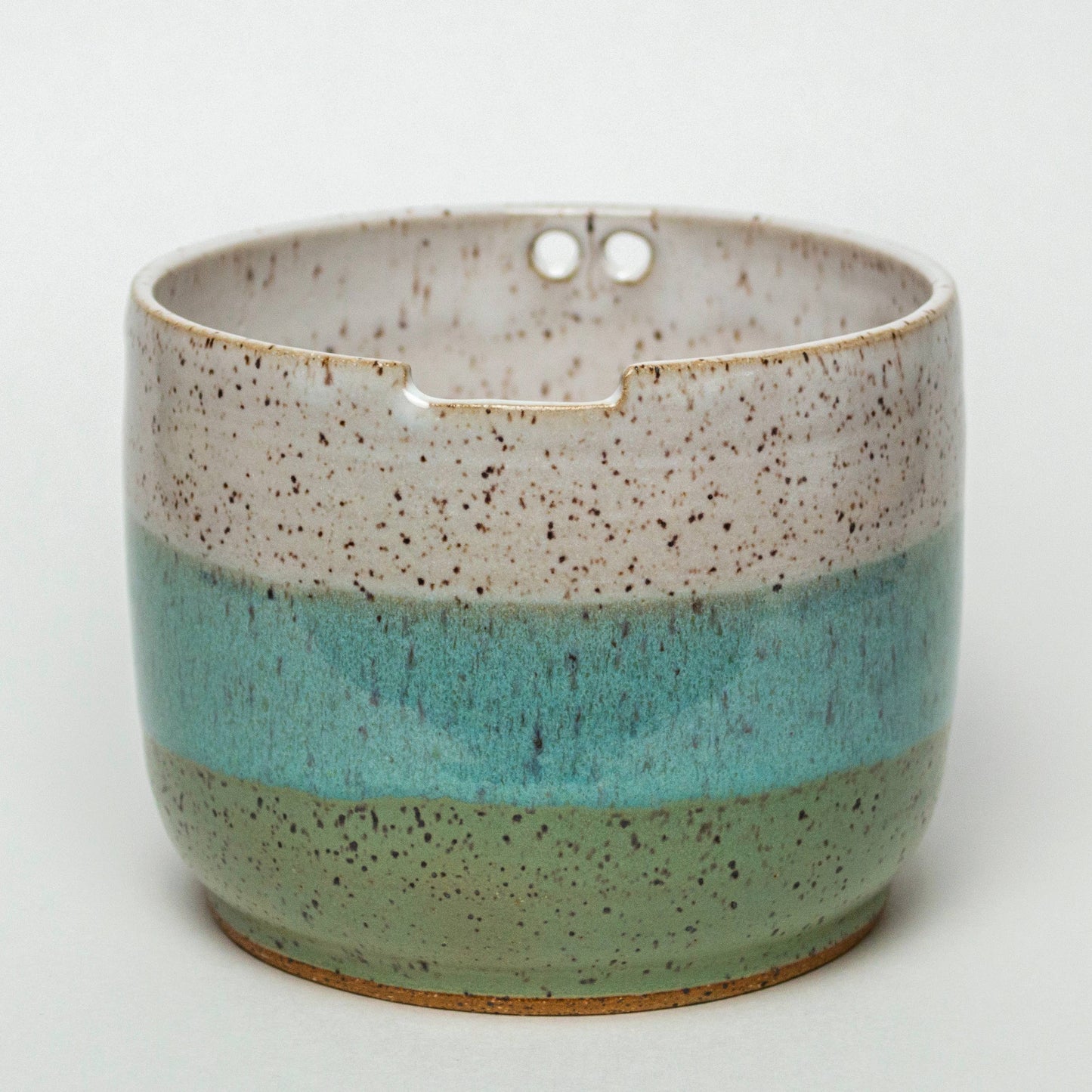 Rice/Noodle Bowl - Handmade Stoneware Clay - White & Green