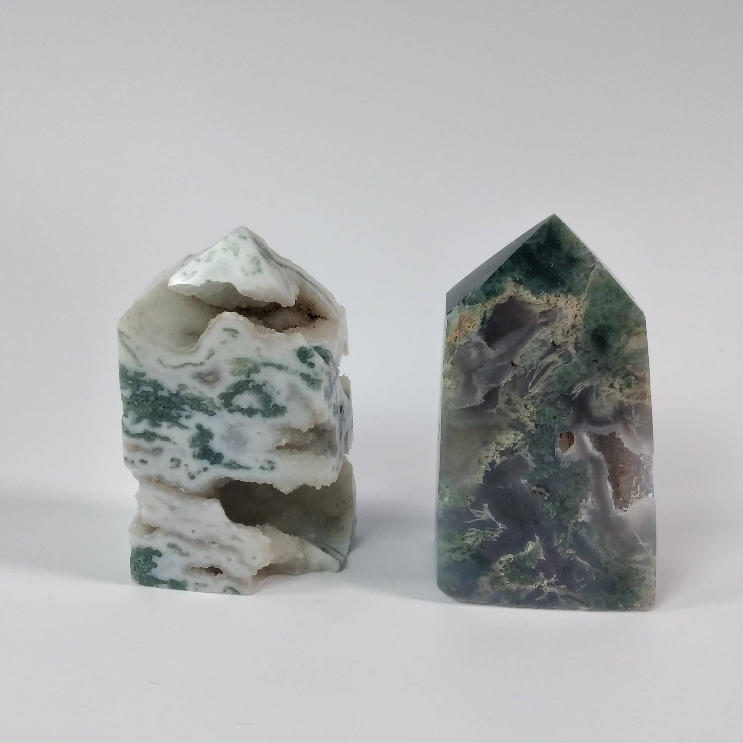 Moss Agate Four-Sided Obelisk Tower – Natural Crystal Tower