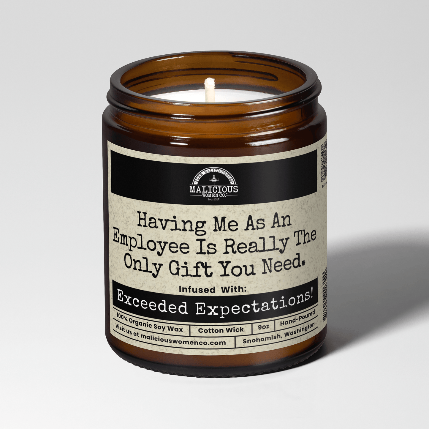 Having Me As An Employee Is Really The Only Gift You Need. 9oz Work Candle Malicious Women Co