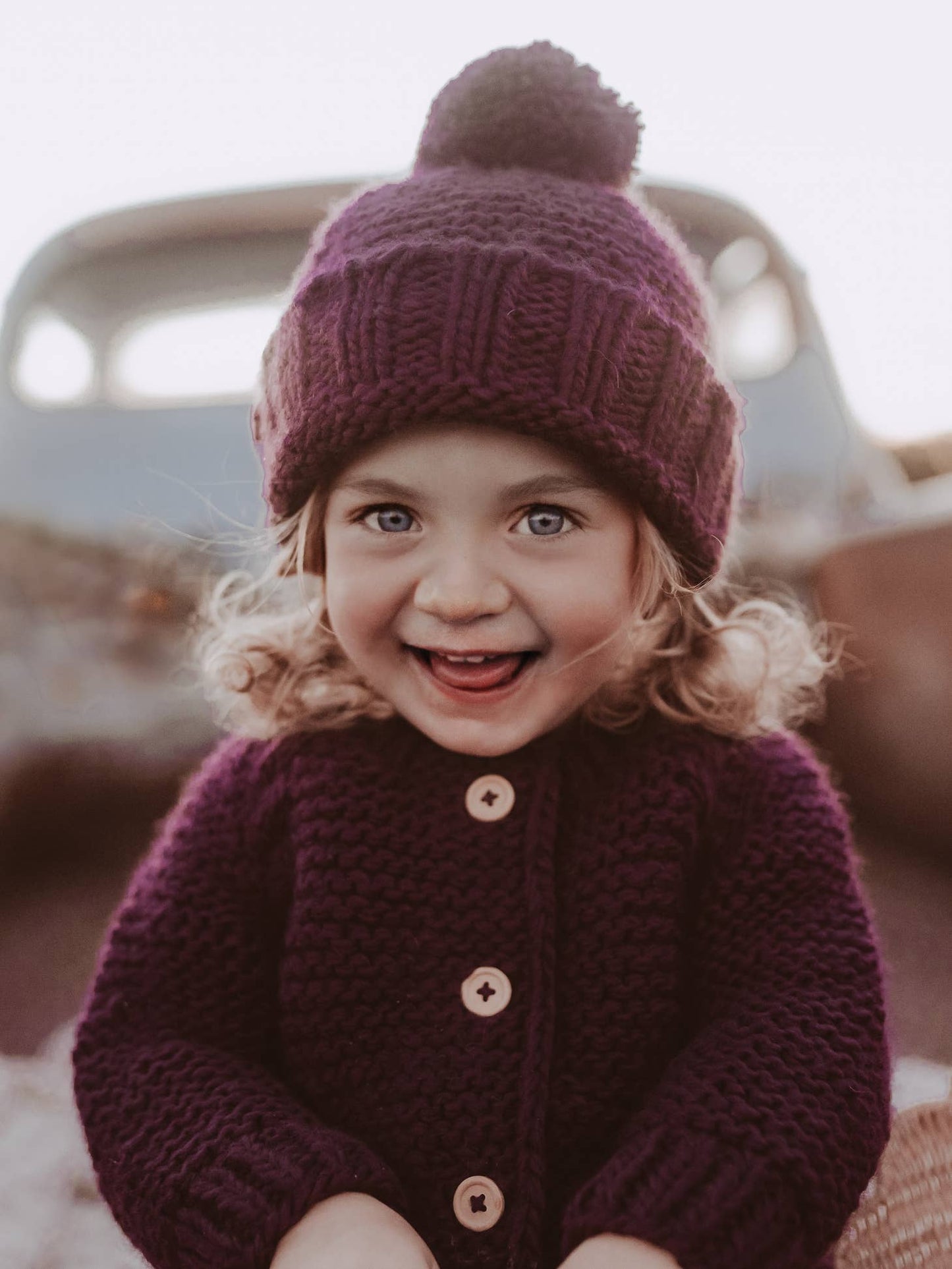 Plum Garter Stitch Cardigan Sweater