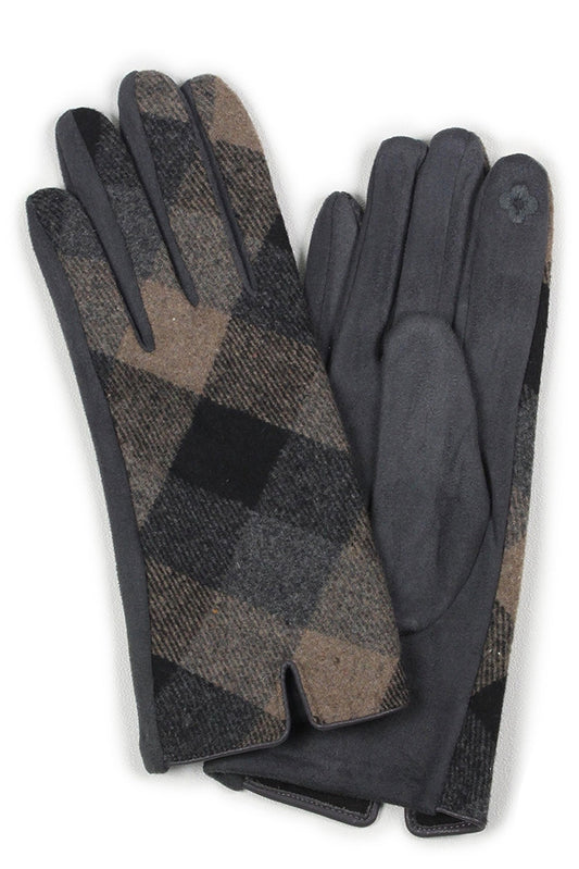 Plaid Faux Suede Gloves