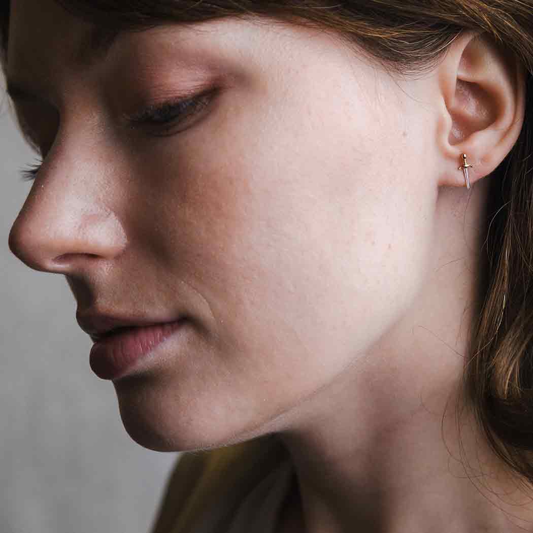 Mixed Metal Mini Dagger Post Earrings 11x4mm