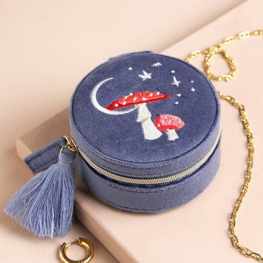 Moonrise Mini Round Velvet Travel Jewellery Case in Blue