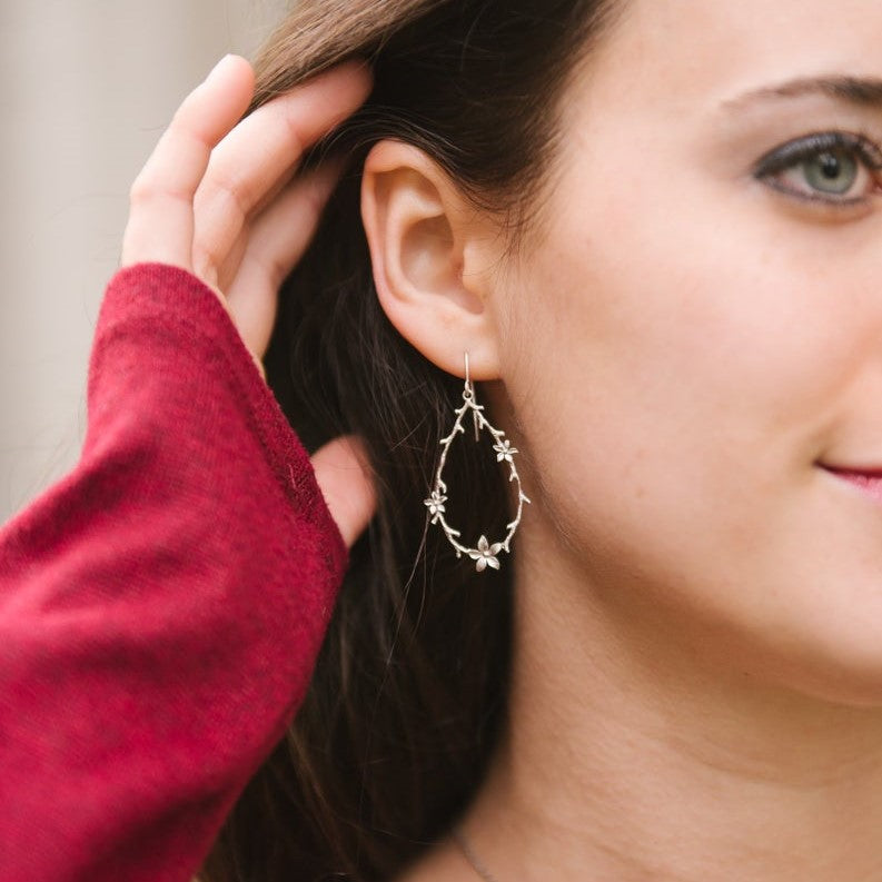 Twig and Flower Hoop Earrings