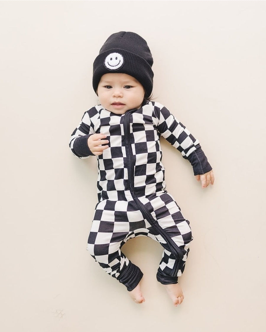 Black Checkered Bamboo Zip Romper