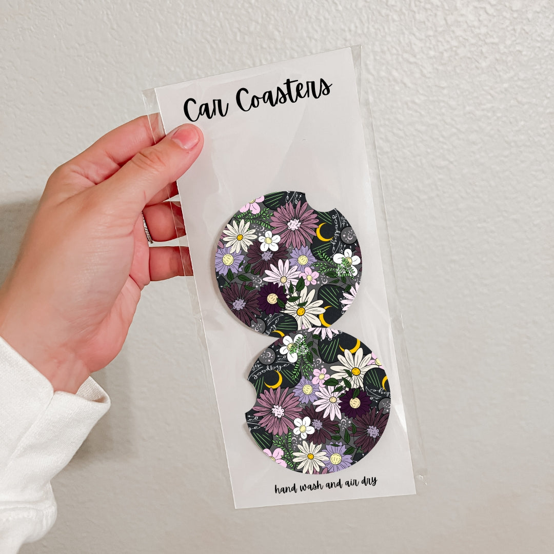 Set of 2 Neoprene Car Coasters - Florals