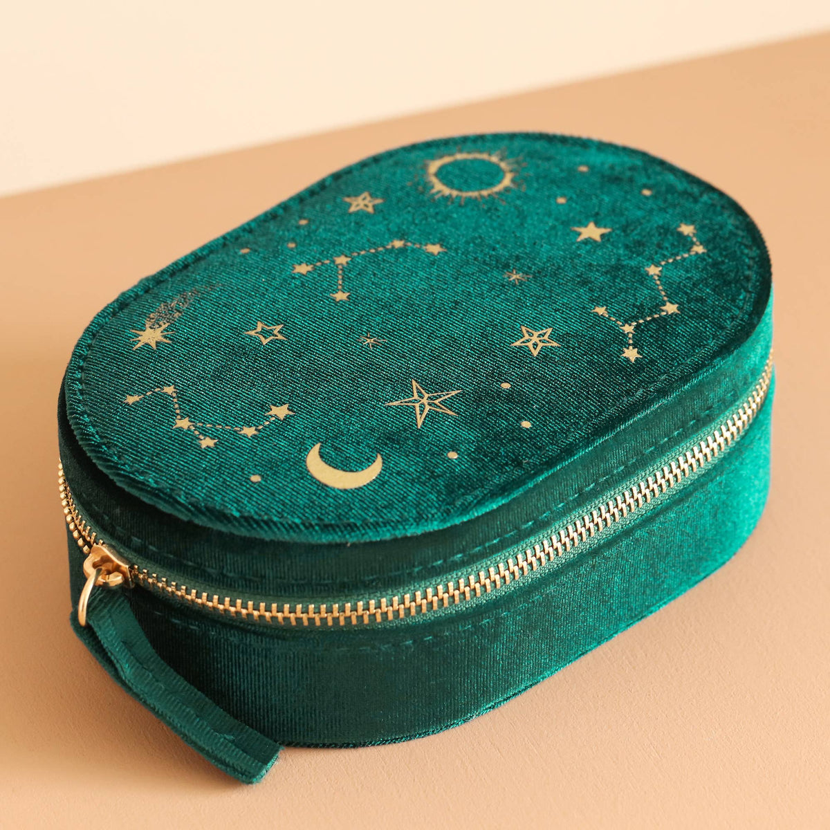 Starry Night Printed Velvet Oval Jewellery Case in Teal