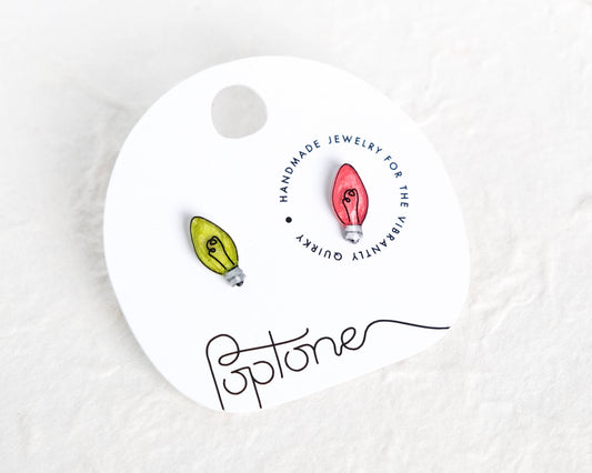 Mini Christmas Lightbulb Stud Earrings with Silver Accents