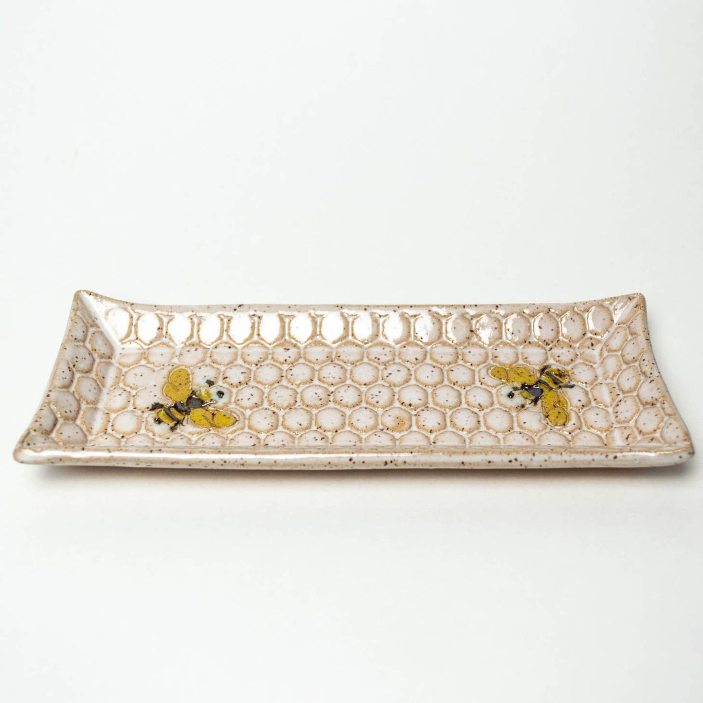 Bee Pattern Handmade Ceramic White Olive Tray