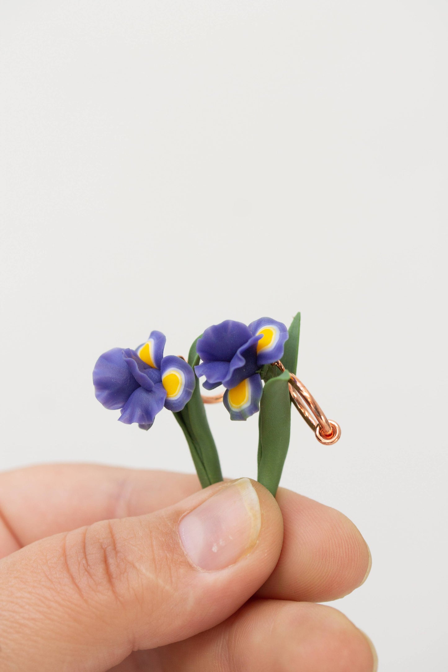 Blue Iris Clip-On Earrings – Handmade Polymer Clay Jewelry