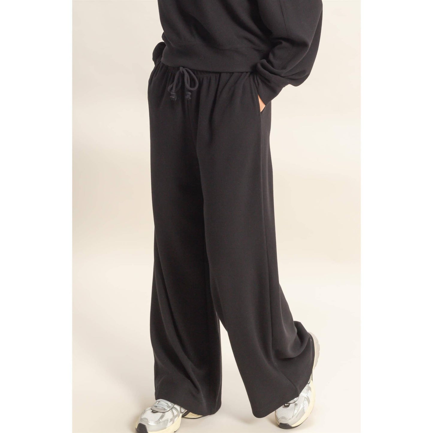 Soft Ribbed Wide Leg Drawstring Waist Sweatpants