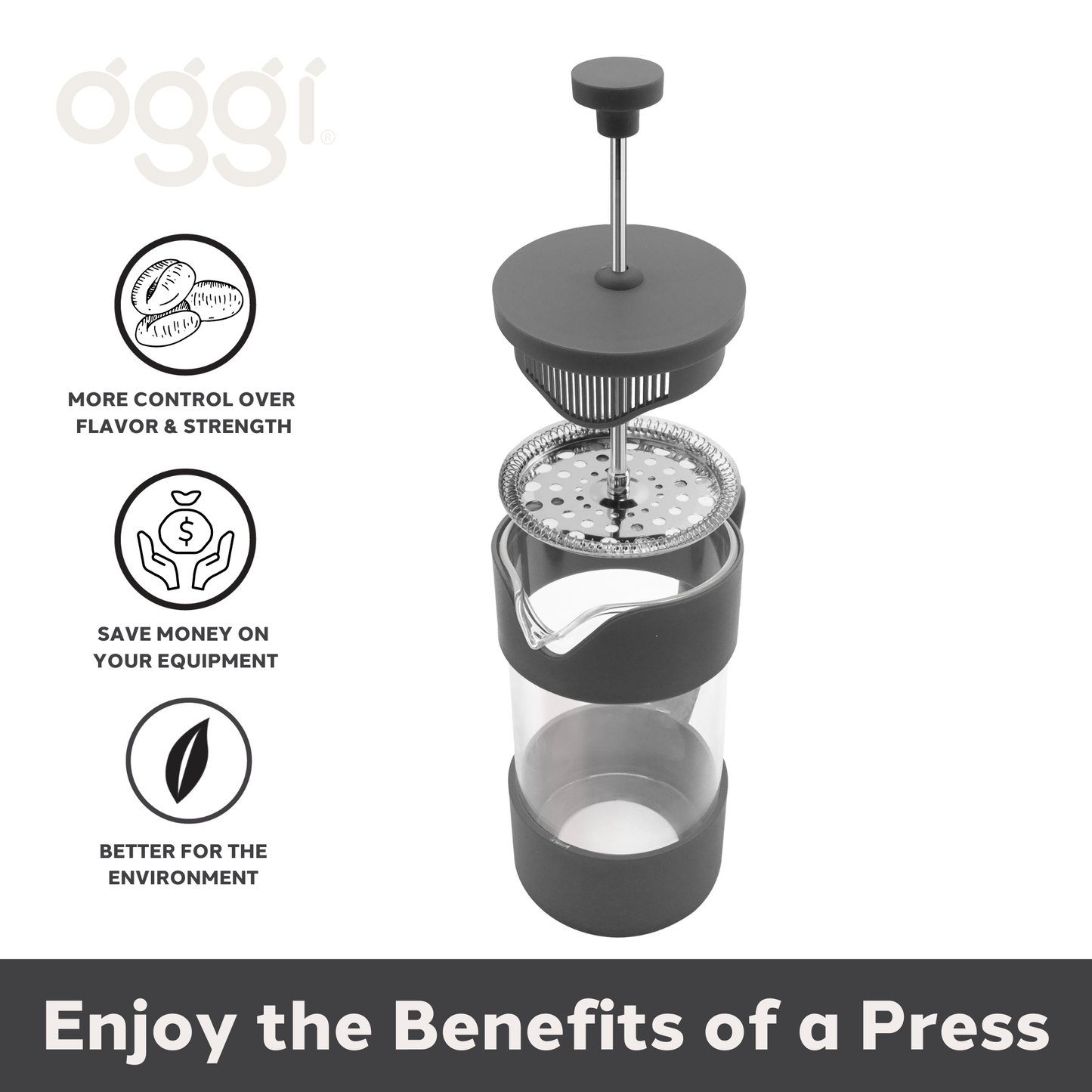 French Press 3 Cup Coffee Maker (350 ml, 12 oz) Gray