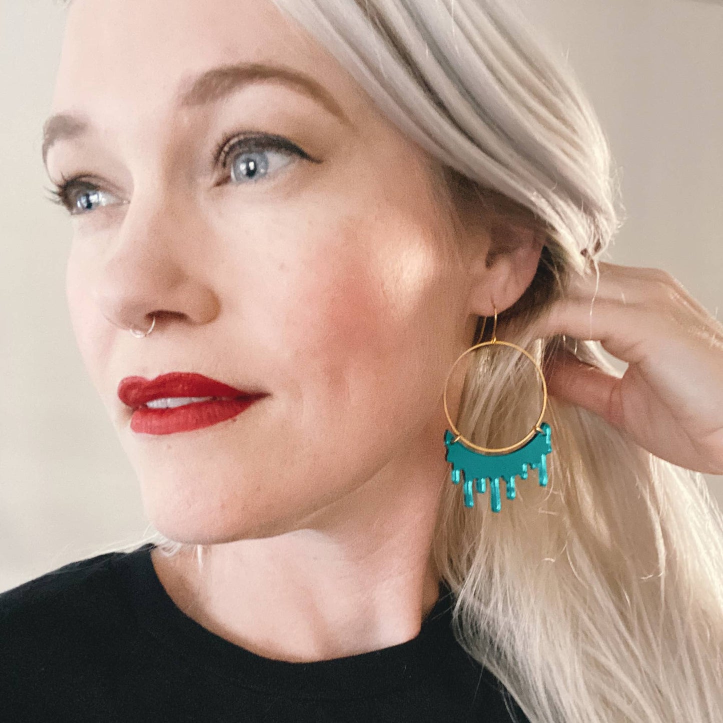 Dripping "Slime" Acrylic Hoop Earrings: Mirrored Teal