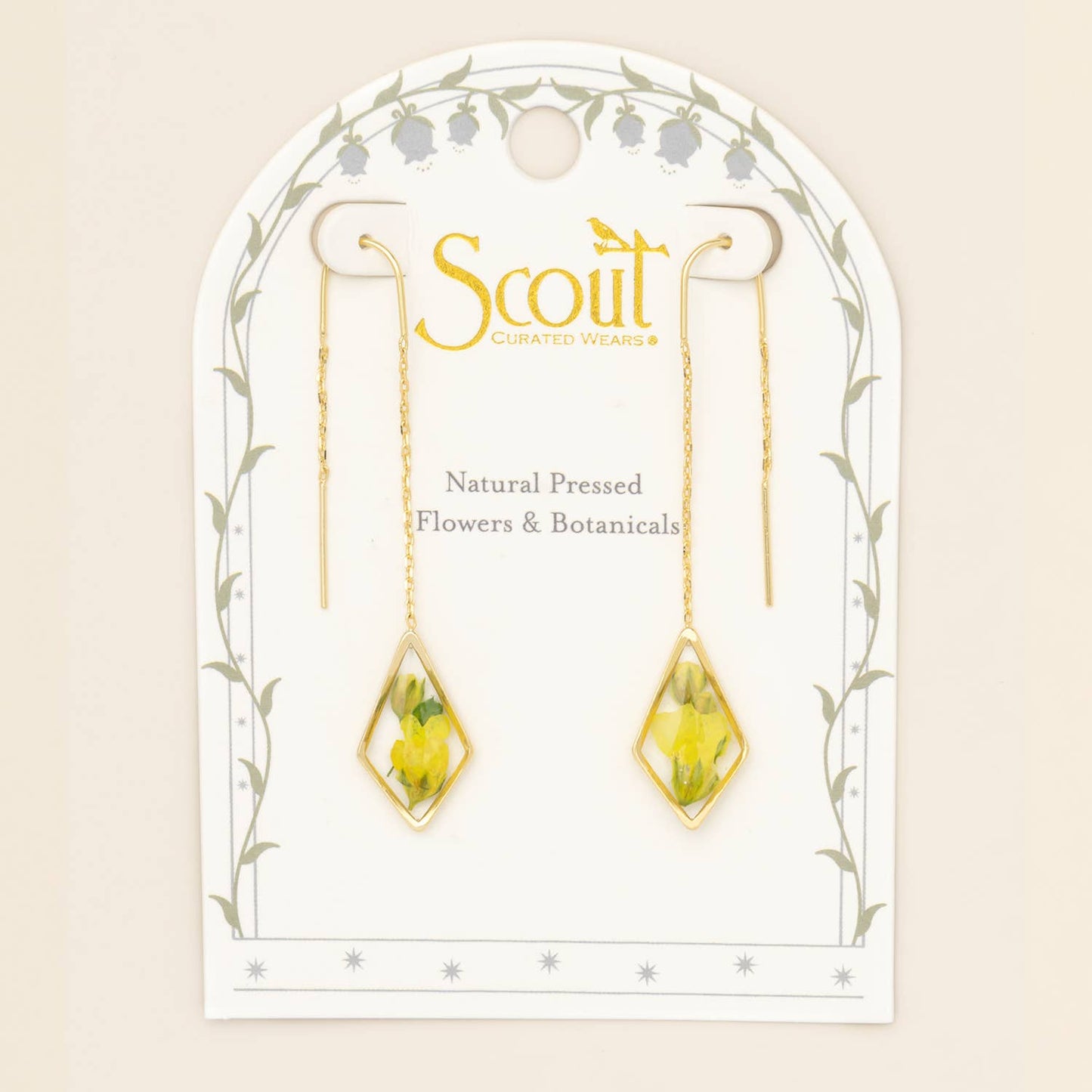Pressed Flower Thread Earring - Yellow Baby's Breath/Gold