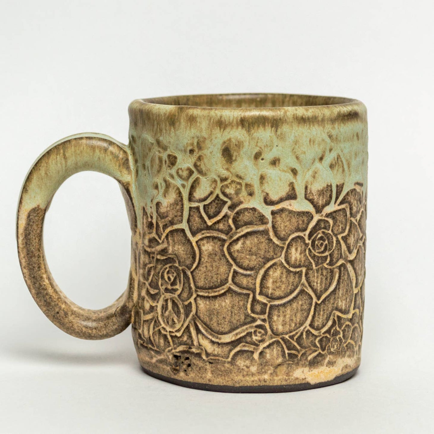 Green & Beige Ceramic Succulent Chocolate 14oz Mug