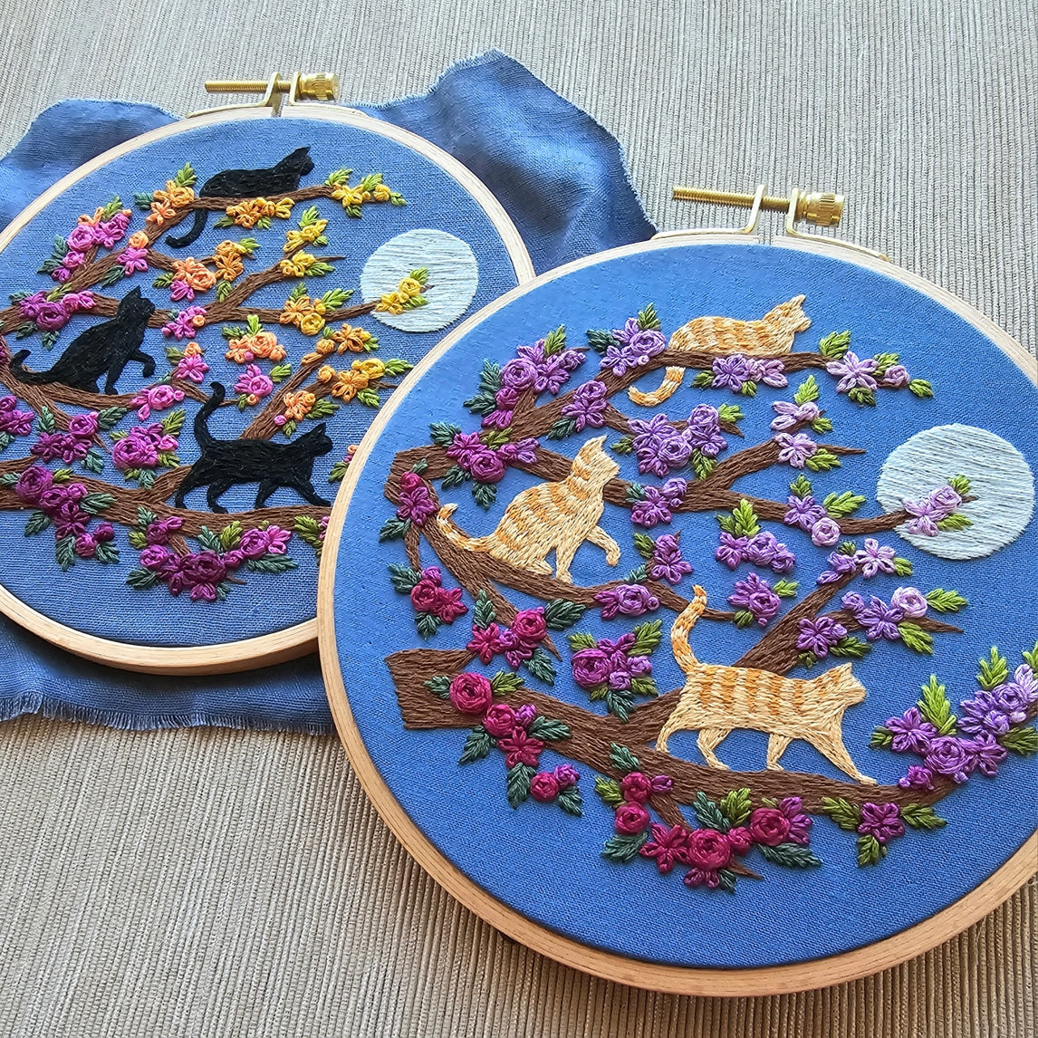 Cats & Full Moon Hand Embroidery Kit