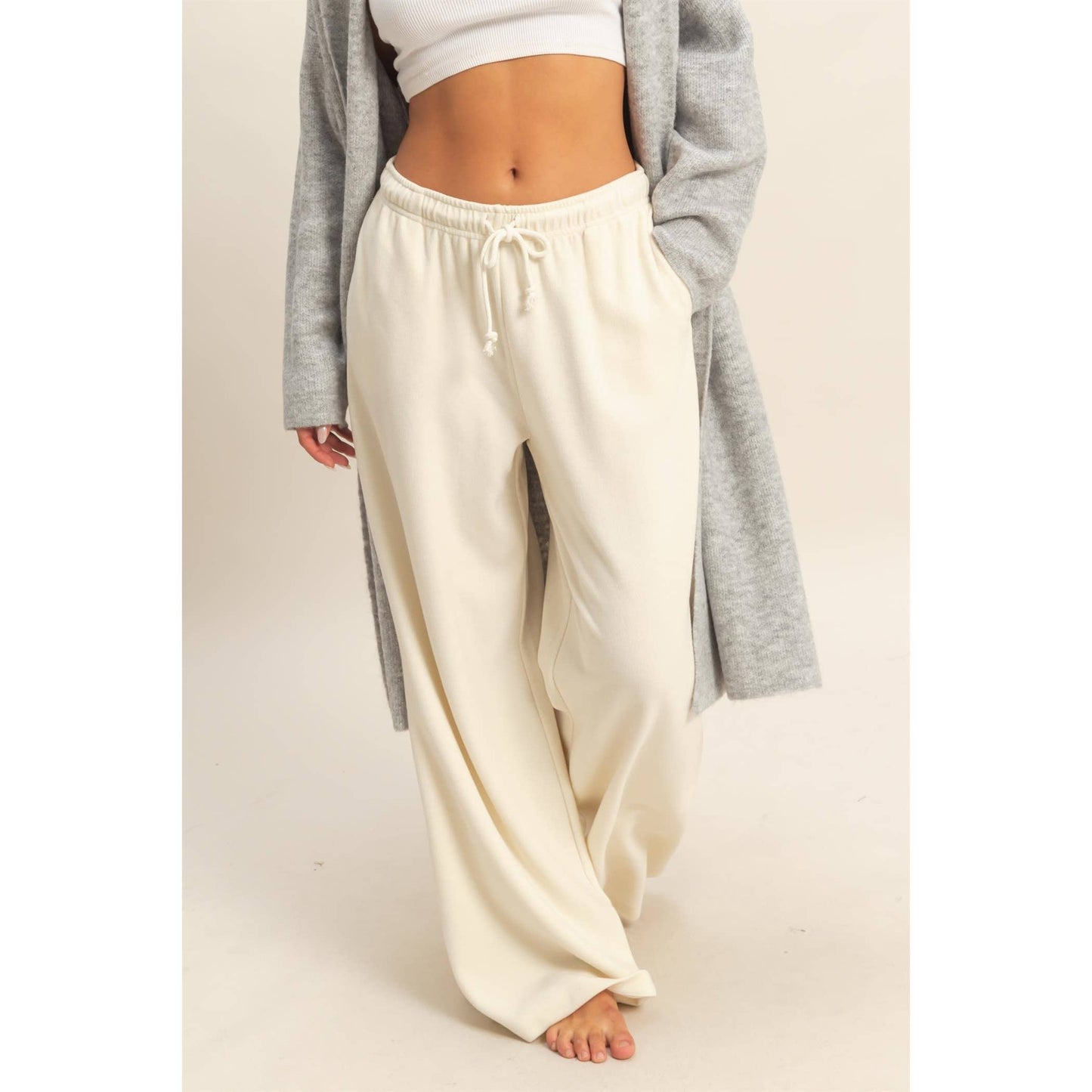 Soft Ribbed Wide Leg Drawstring Waist Sweatpants