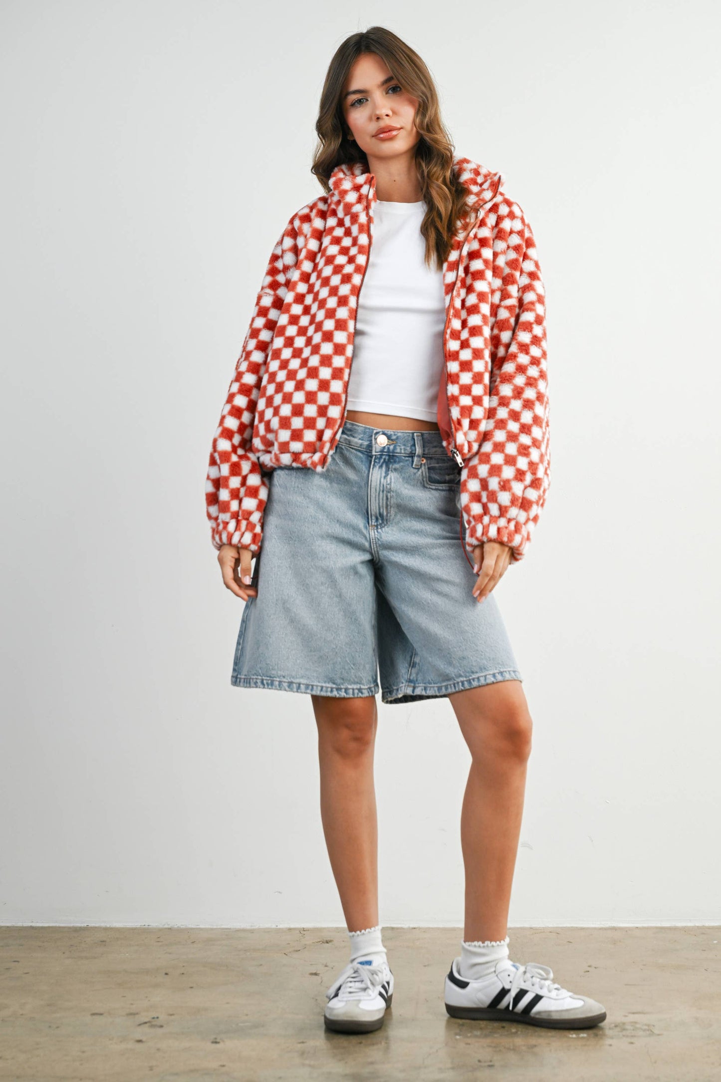 Fall Winter Checker Teddy Fall Jacket