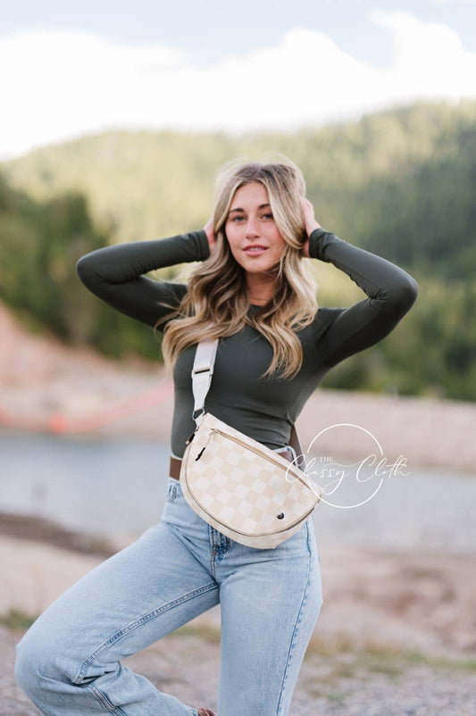 Margot Moon Belt Bag - Beige Checkered