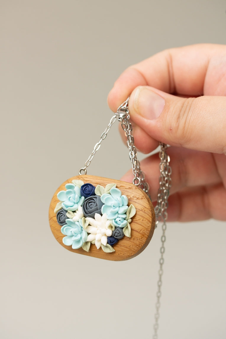 Succulent Wood Pendant Necklace