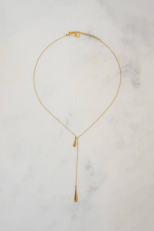 Tear Drop Threader Necklace - 18K Gold Plated