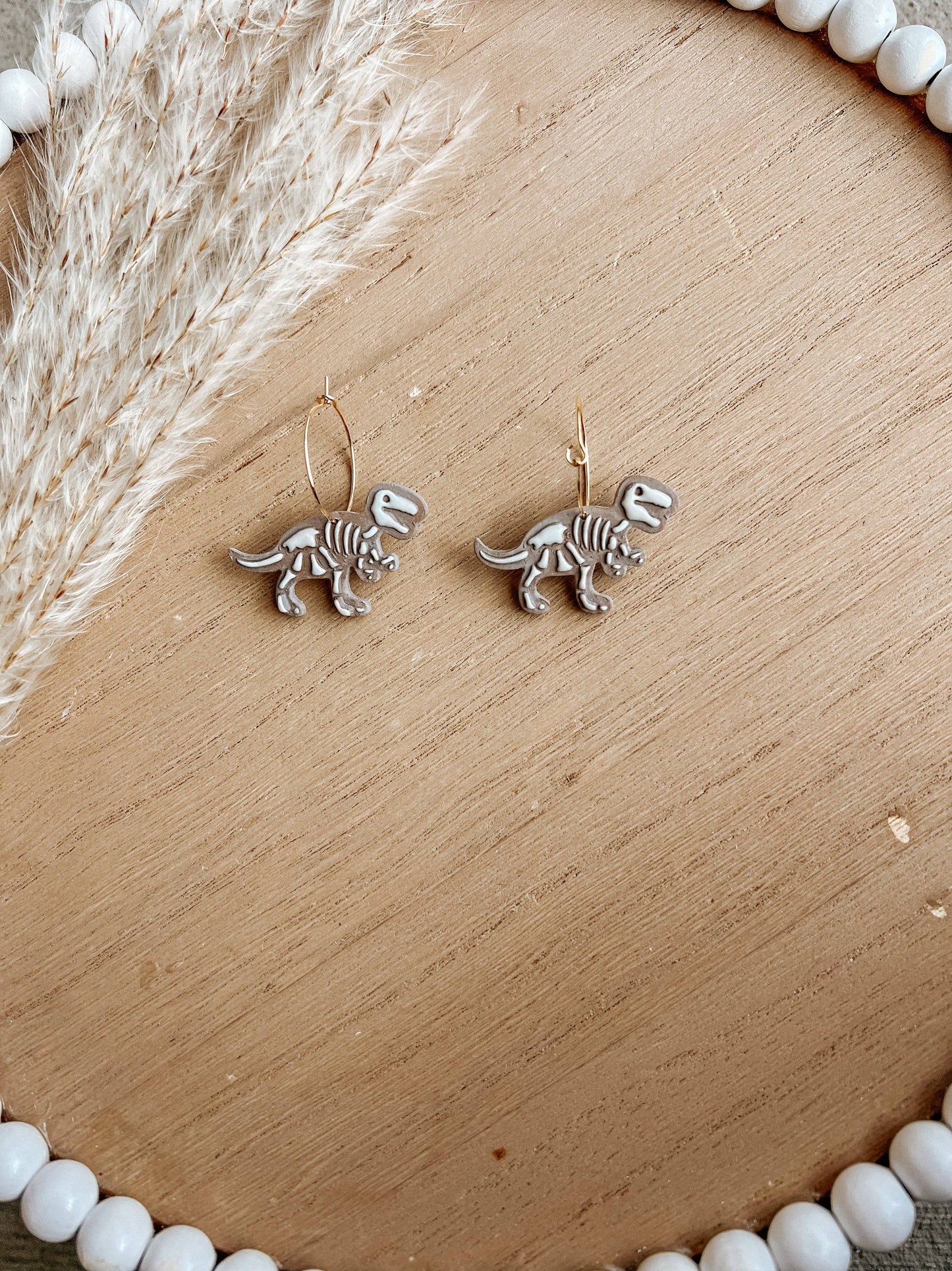 Fossil Dinosaur Clay Dangle Earrings, Fun Earrings