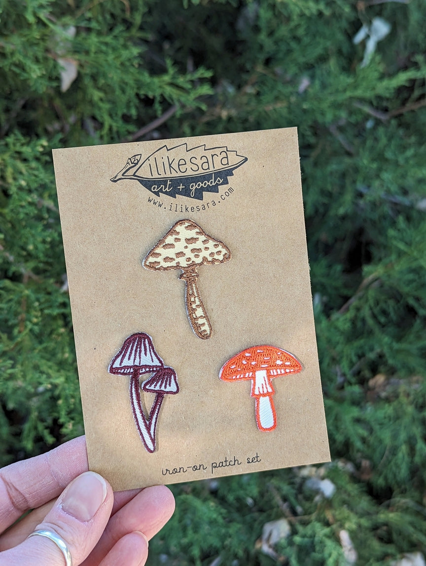 3pk Mushroom Iron-on Patches