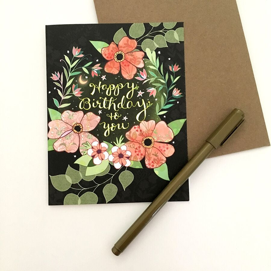 Starry Flowers Birthday Card