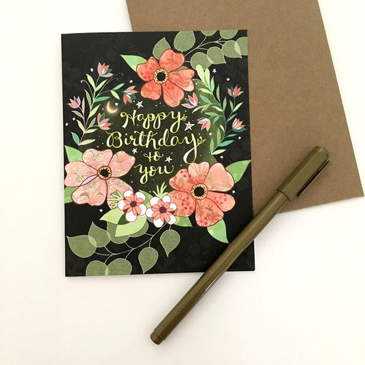 Starry Flowers Birthday Card