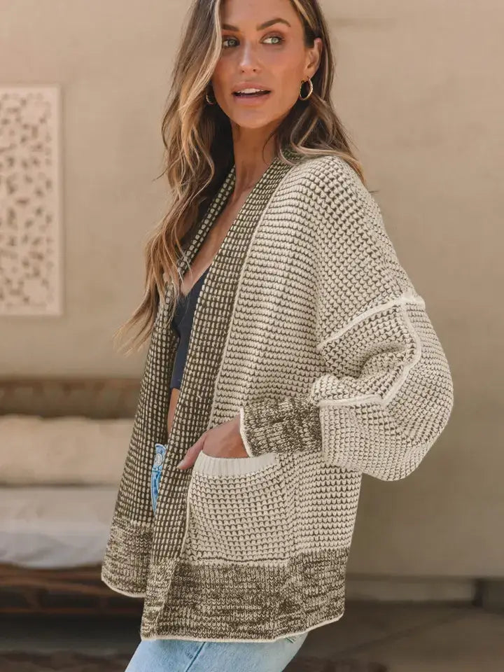 Chunky Waffle Knit Oversized Collared Cardigan
