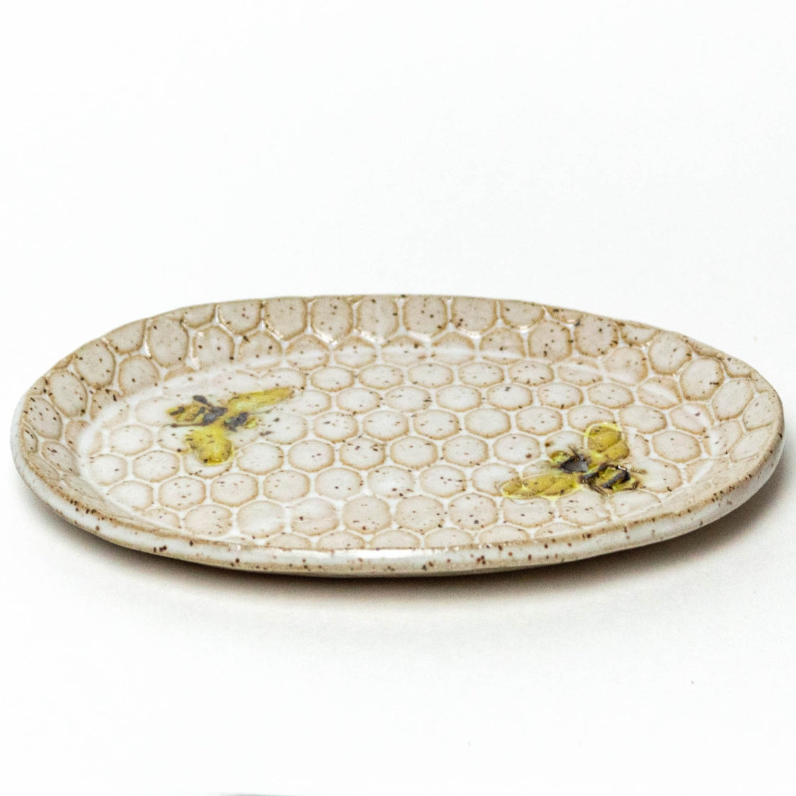 Bee Pattern Handmade Ceramic White Oval Trinket Dish