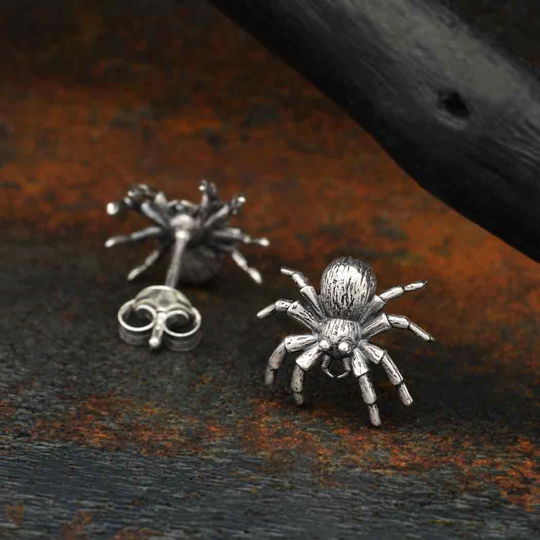 Sterling Silver or Bronze Spider Post Earrings 11x12mm