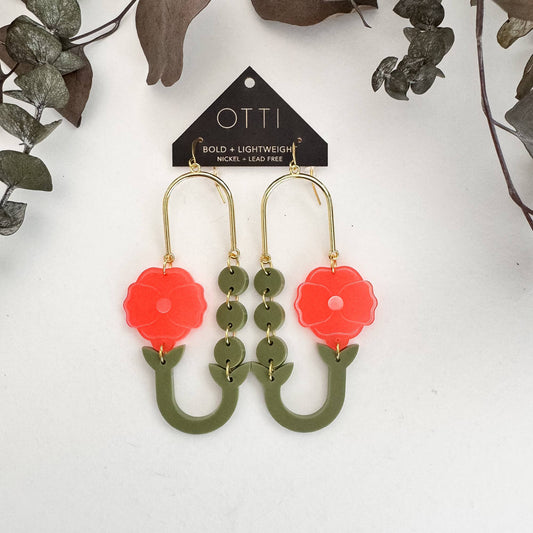 Botanical-Inspired Lightweight Acrylic Earring: Poppy Loop