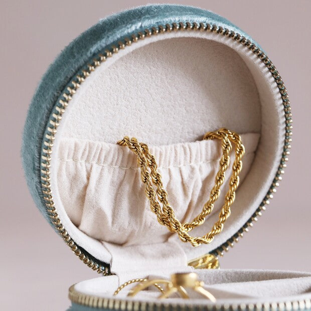 Mint Green Velvet Round Travel Jewelry Case