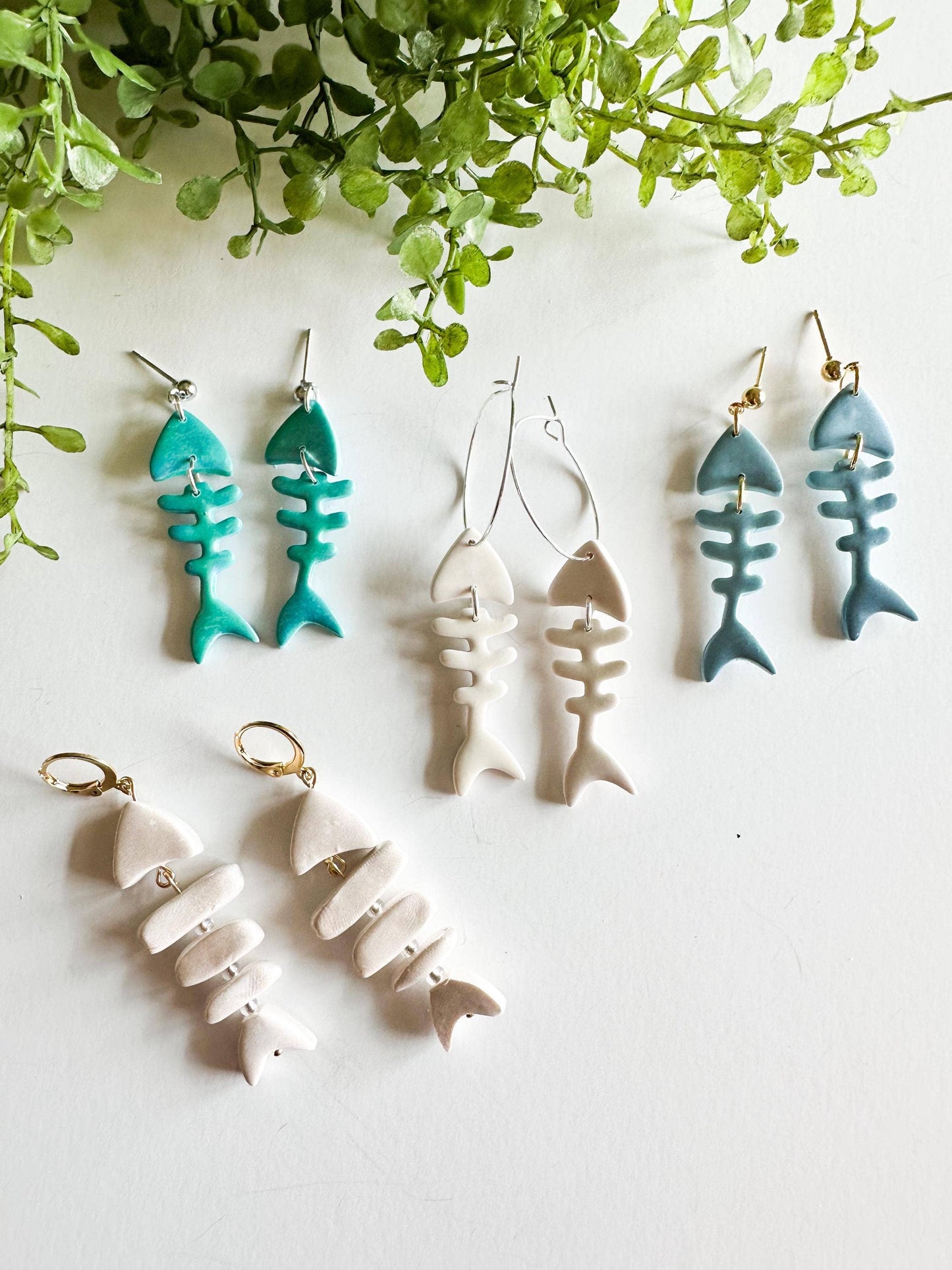 Fish Bone Clay Statement Nature Earrings