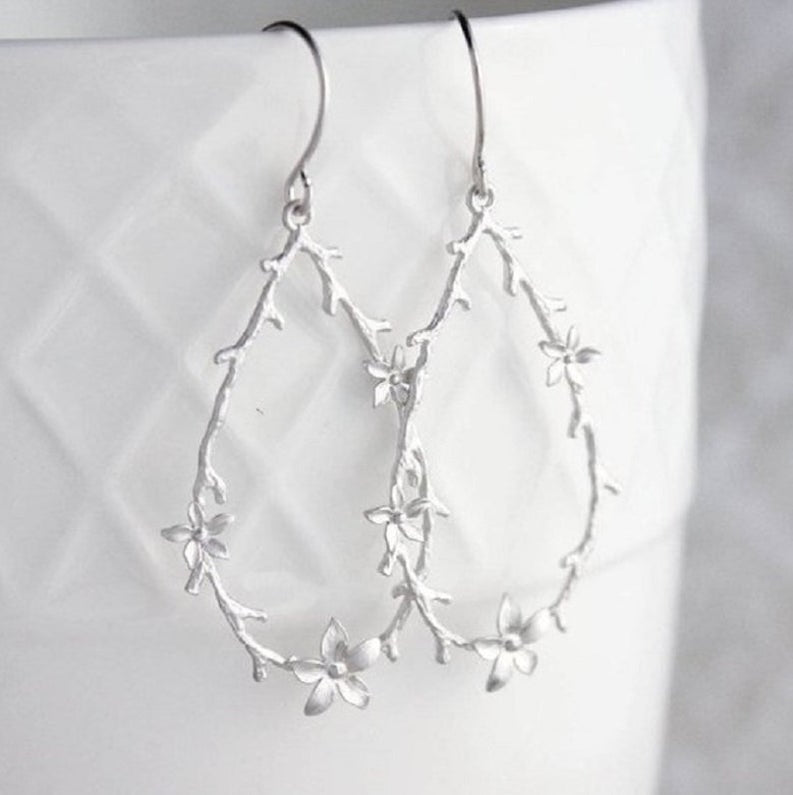 Twig and Flower Hoop Earrings