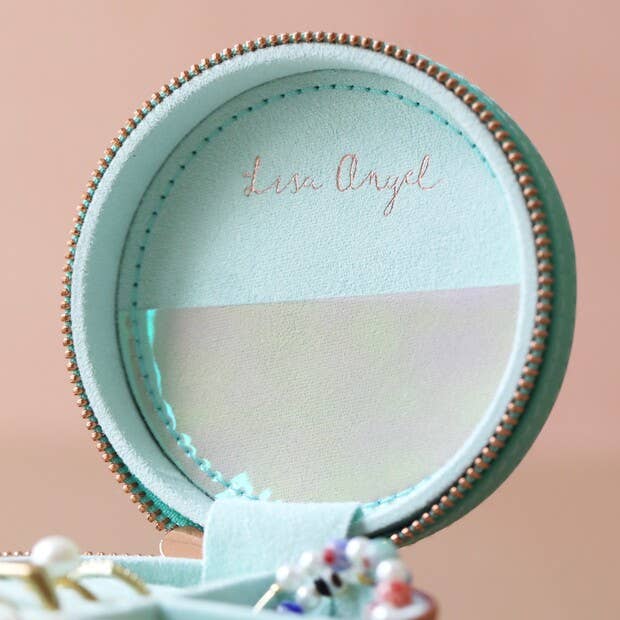 Sea Green Round Travel Jewelry Case
