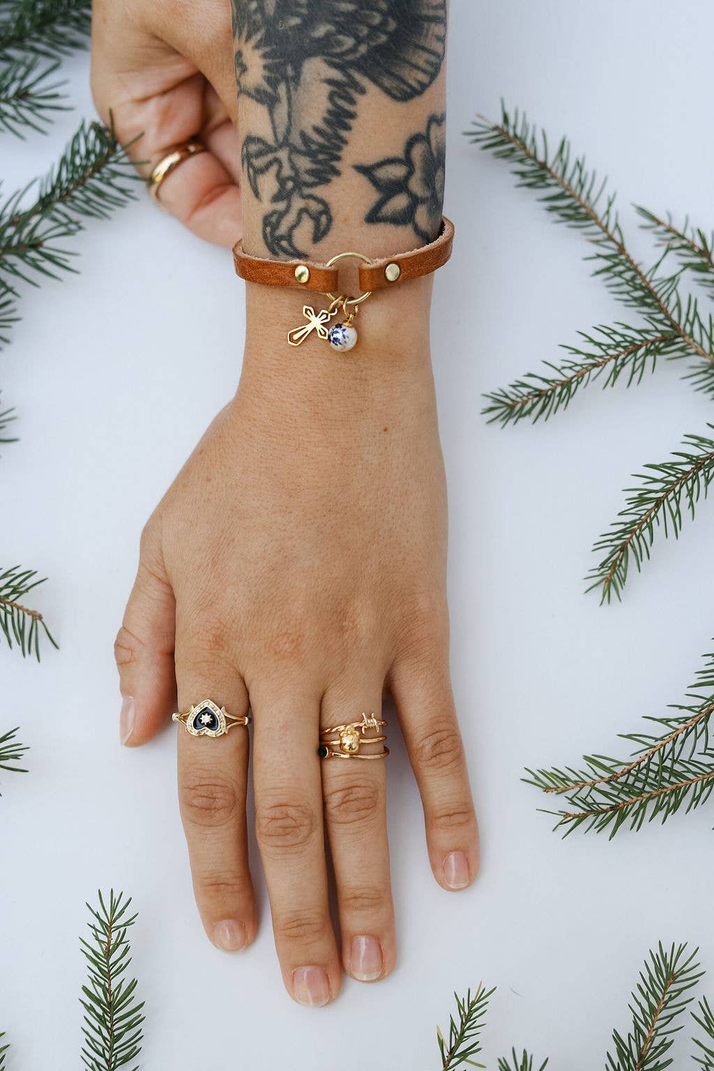 Leather Bracelet - Gold Charms