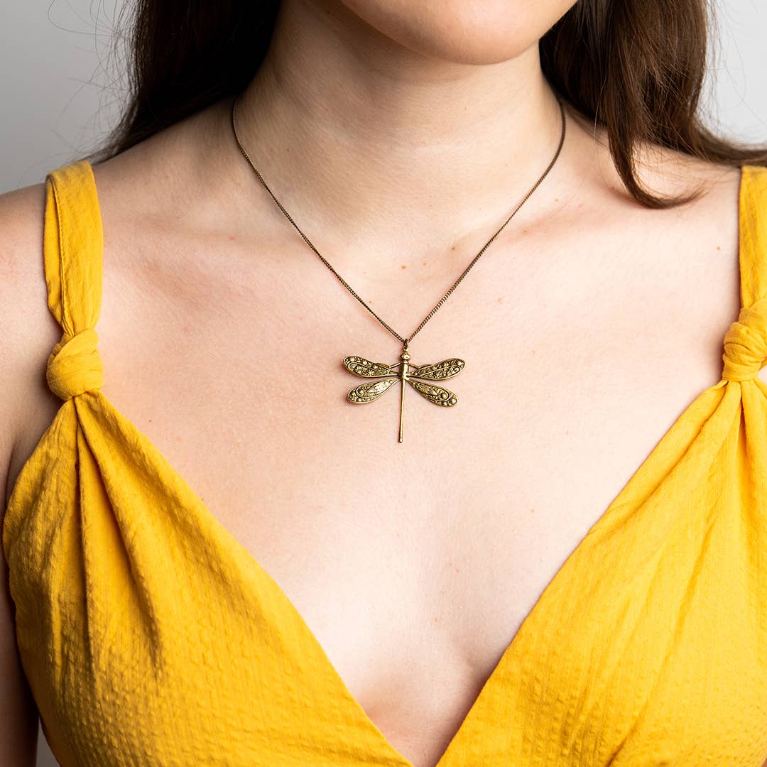 Golden Dragonfly Necklace - 18" Chain