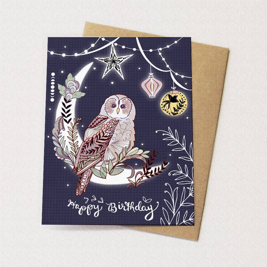 Owl Lantern Birthday Card