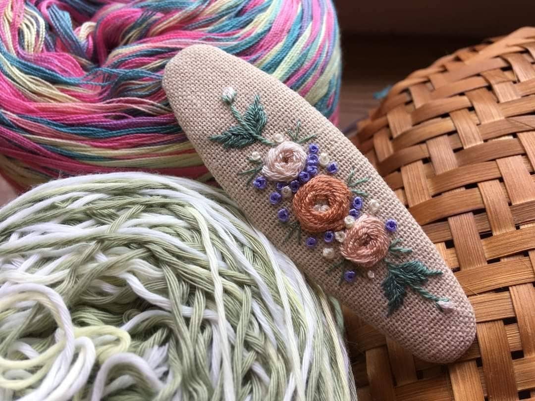 Flower Garden Embroidered Hair Barrette, Collection Grace🪡