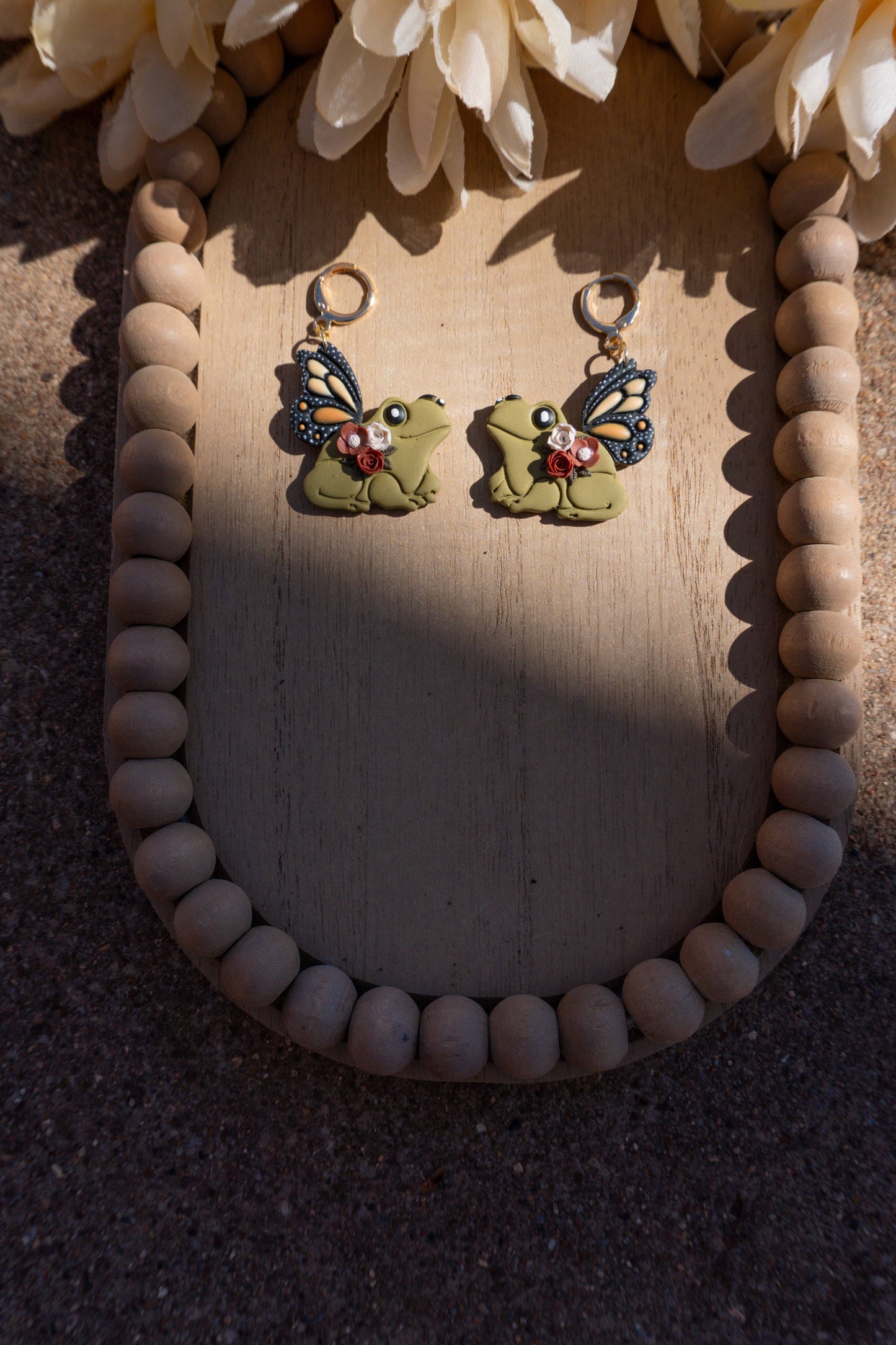 Whimsical Frog and Floral Polymer Clay Earrings