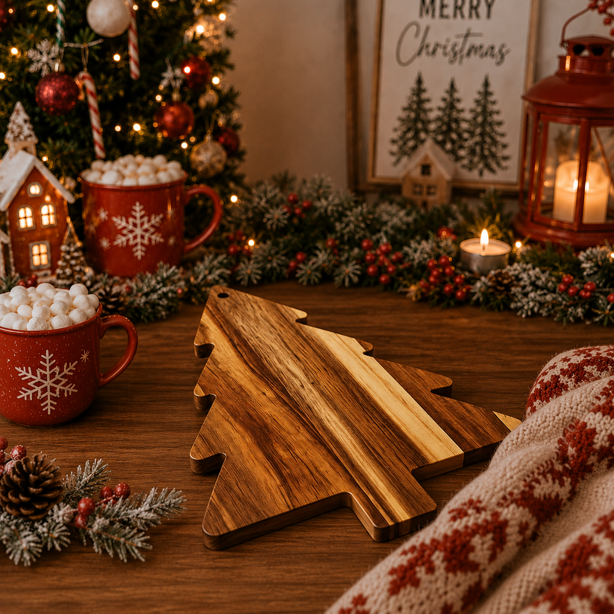 Christmas Tree Shape Serving Board, Holiday Charcuterie Wood