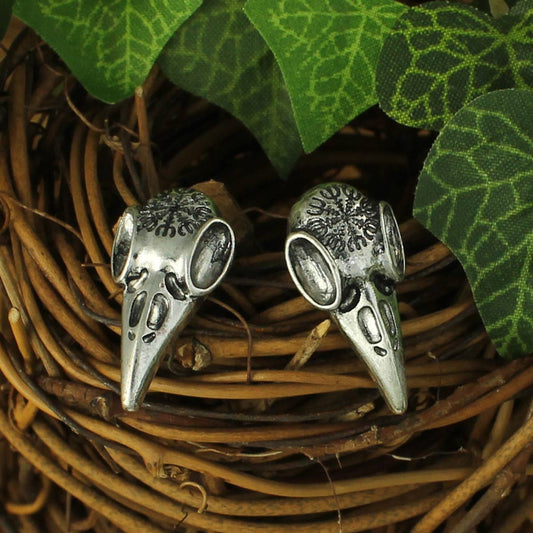 Mystical Silver Bird Skull Post Earrings