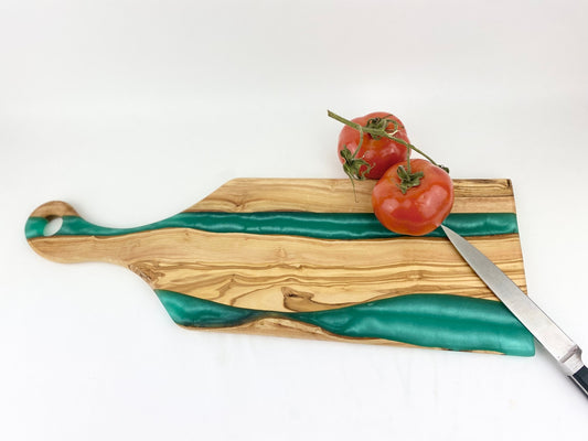 Olive Wood And Resin Long Handle Serving Board