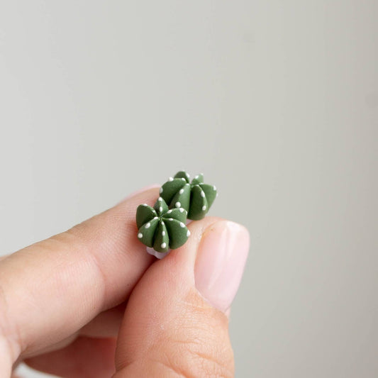 Green Cactus Succulent Stud Earrings