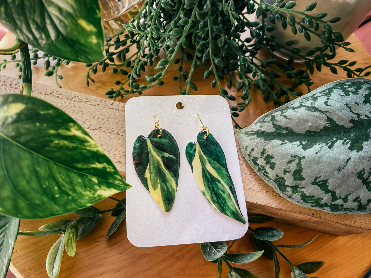 Philodendron Rio Plant Leaf Earrings