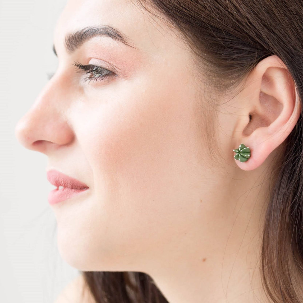 Green Cactus Succulent Stud Earrings