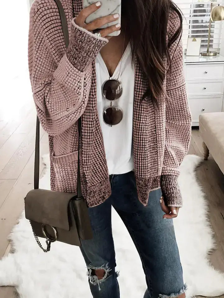 Chunky Waffle Knit Oversized Collared Cardigan